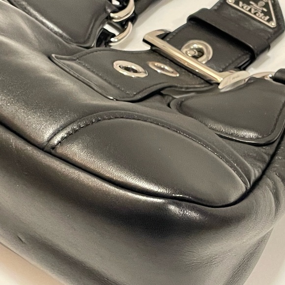 PRADA Italy Moon Padded Bag Nappa Leather Black/Silver w/Crossbody Authentic! - Picture 13 of 16